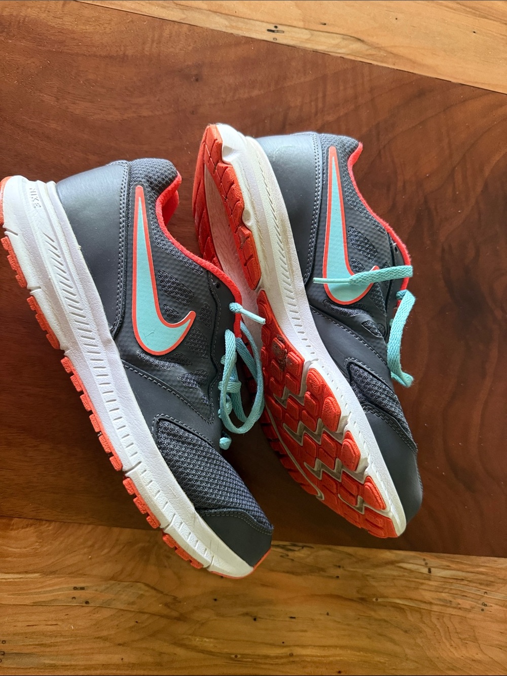 Nike Kids Gray Sneakers with Coral & Teal Accents